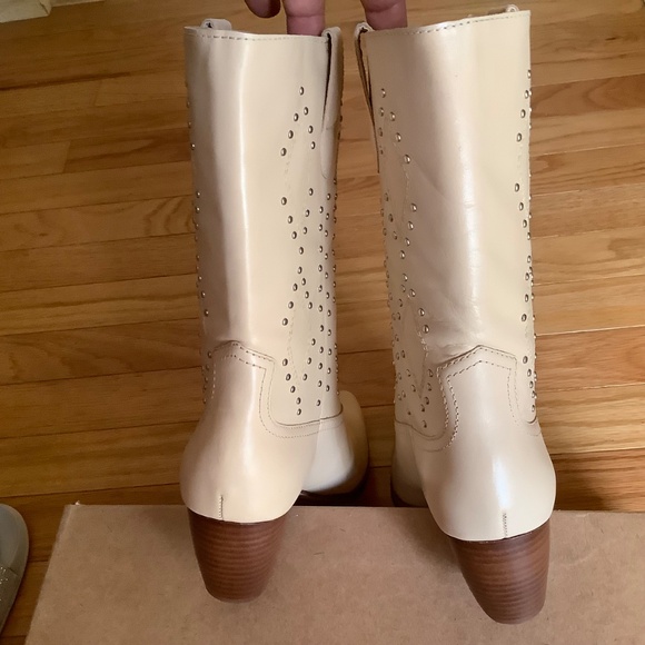 Matisse Cascade Leather Western Block Heel Boots Beige SZ 9 - Picture 8 of 16